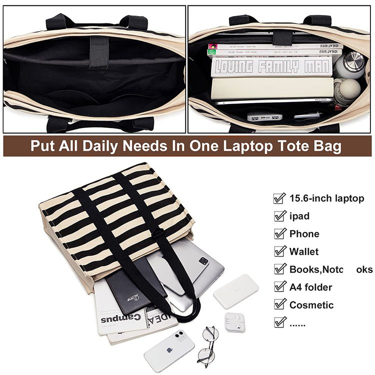 black and white striped tote bag
