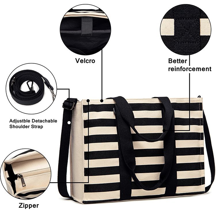 striped canvas tote bag